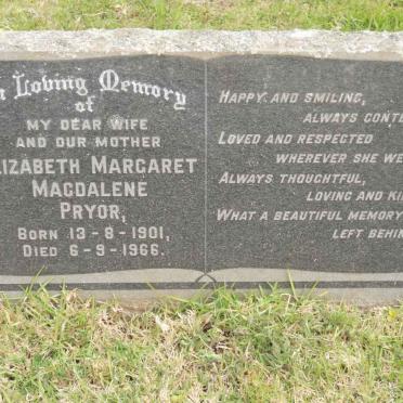 PRYOR Elizabeth Margaret Magdalene 1901-1966