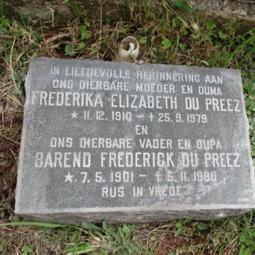PREEZ Barend Frederick, du 1901-1986 &amp; Frederika Elizabeth 1910-1979