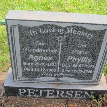 PETERSEN Agnes 1922-1966 :: PETERSEN Phyllis 1943-2009