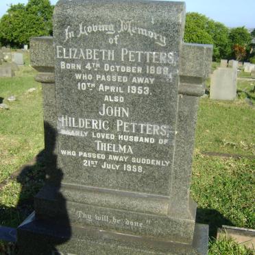 PETTERS John Hilderic -1958 :: PETTERS Elizabeth 1888-1953