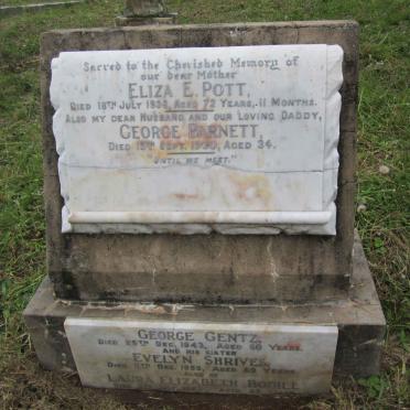 POTT Eliza E. -1933 :: BARNETT George -1930 :: GENTZ George -1943 :: SHRIVES Evelyn -1959