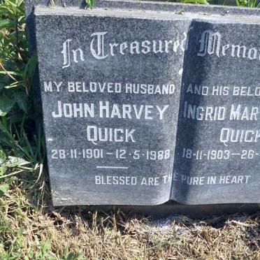 QUICK John Harvey 1901-1988 &amp; Ingrid Marthilde 1903-1995