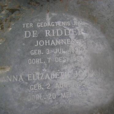 RIDDER Johannes, de 1891-1952 &amp; Anna Elizabeth Johanna 1905-1990