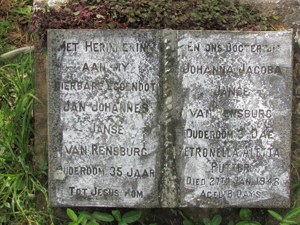 RENSBURG Jan Johannes, Janse van -1948 :: JANSE VAN RENSBURG Johanna Jacoba -1948 :: PUTTER Petronella Aletta -1948