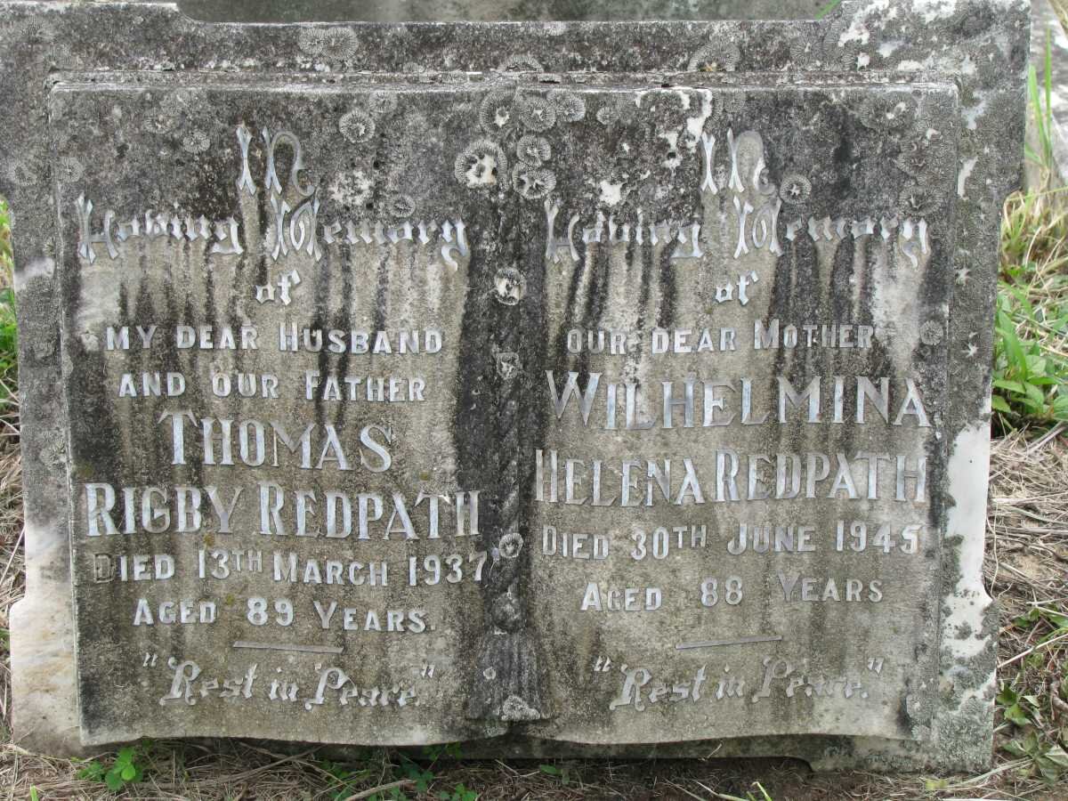 REDPATH Thomas Rigby -1937 &amp; Wilhelmina Helena -1945