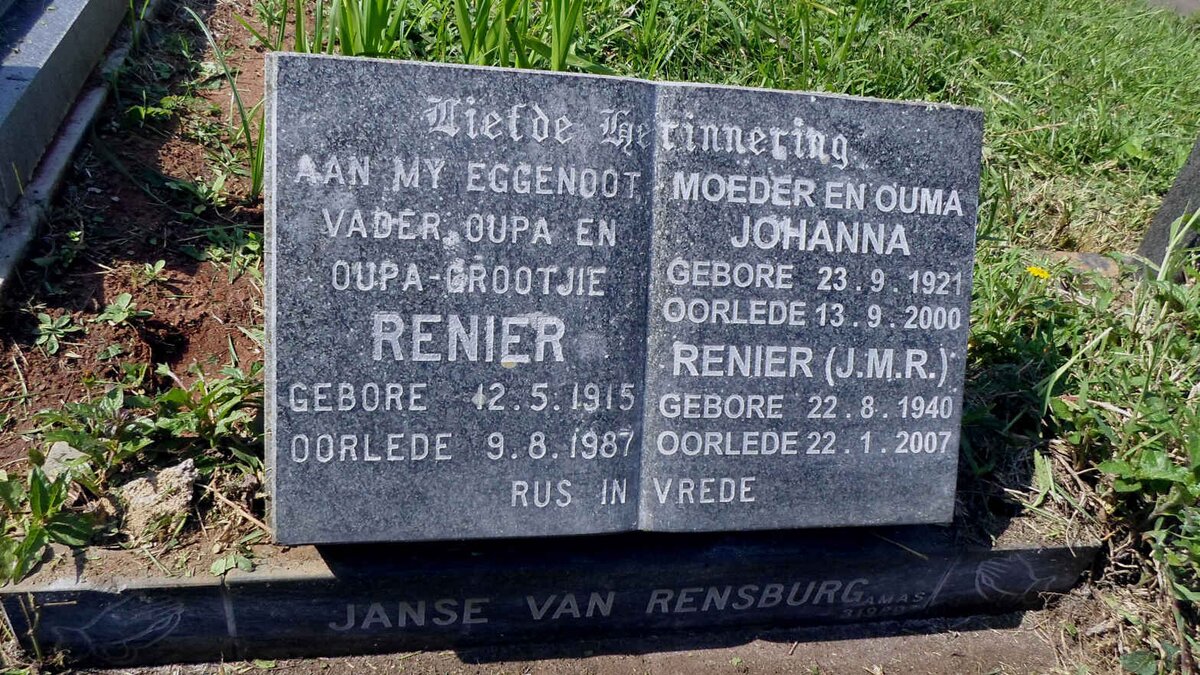 RENSBURG Renier, Janse van 1915-1987 &amp; Johanna 1921-2000 :: RENSBURG Renier, Janse van 1940-2007