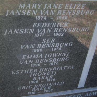 RENSBURG Mary Jane Elize, Jansen van 1874-1956 :: JANSEN VAN RENSBURG Frederick 1871-1962 :: Seb VAN RENSBURG 1898-1955