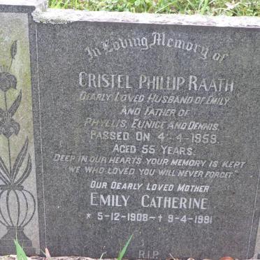 RAATH Christel Phillip -1959 &amp; Emily Catherine 1908-1991