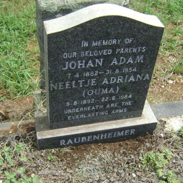 RAUBENHEIMER Johan Adam 1882-1954 &amp; Neeltje Adriana 1892-1984