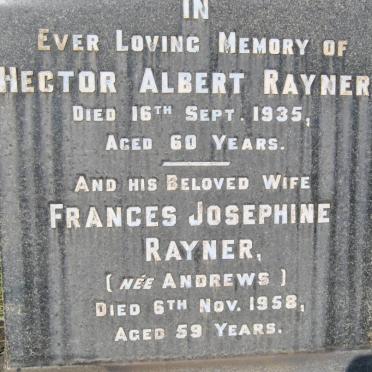 RAYNER Hector Albert -1935 &amp; Frances Josephine ANDREWS -1958