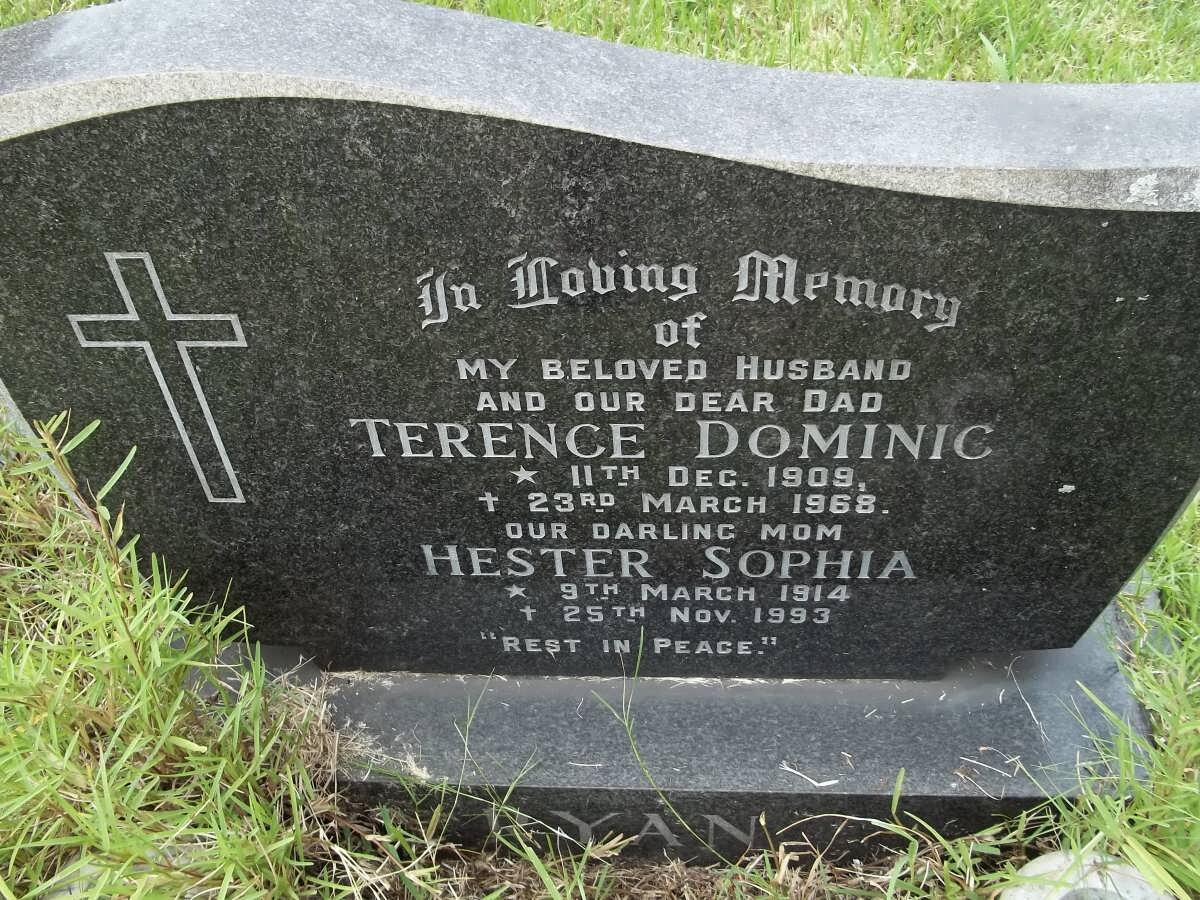 RYAN Terence Dominic 1909-1968 &amp; Hester Sophia 1914-1993