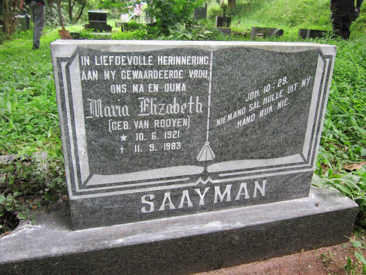 SAAYMAN Maria Elizabeth nee VAN ROOYEN 1921-1983