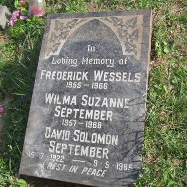 SEPTEMBER David Solomon 1922-1985 :: SEPTEMBER Wilma Suzanne 1957-1968 :: WESSELS Frederick 1955-1966