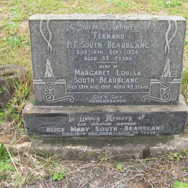 SOUTH-BEAUBLANC Fernand P.F. -1934 :: SOUTH-BEAUBLANC Margaret Louisa -1952 :: SOUTH-BEAUBLANC Alice Mary -1956