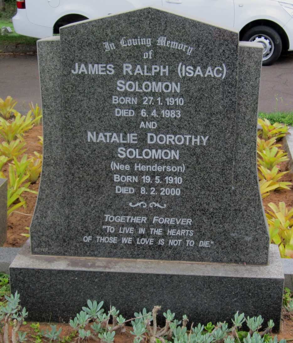 SOLOMON James Ralph 1910-1983 &amp; Natalie Dorothy HENDERSON 1910-2000