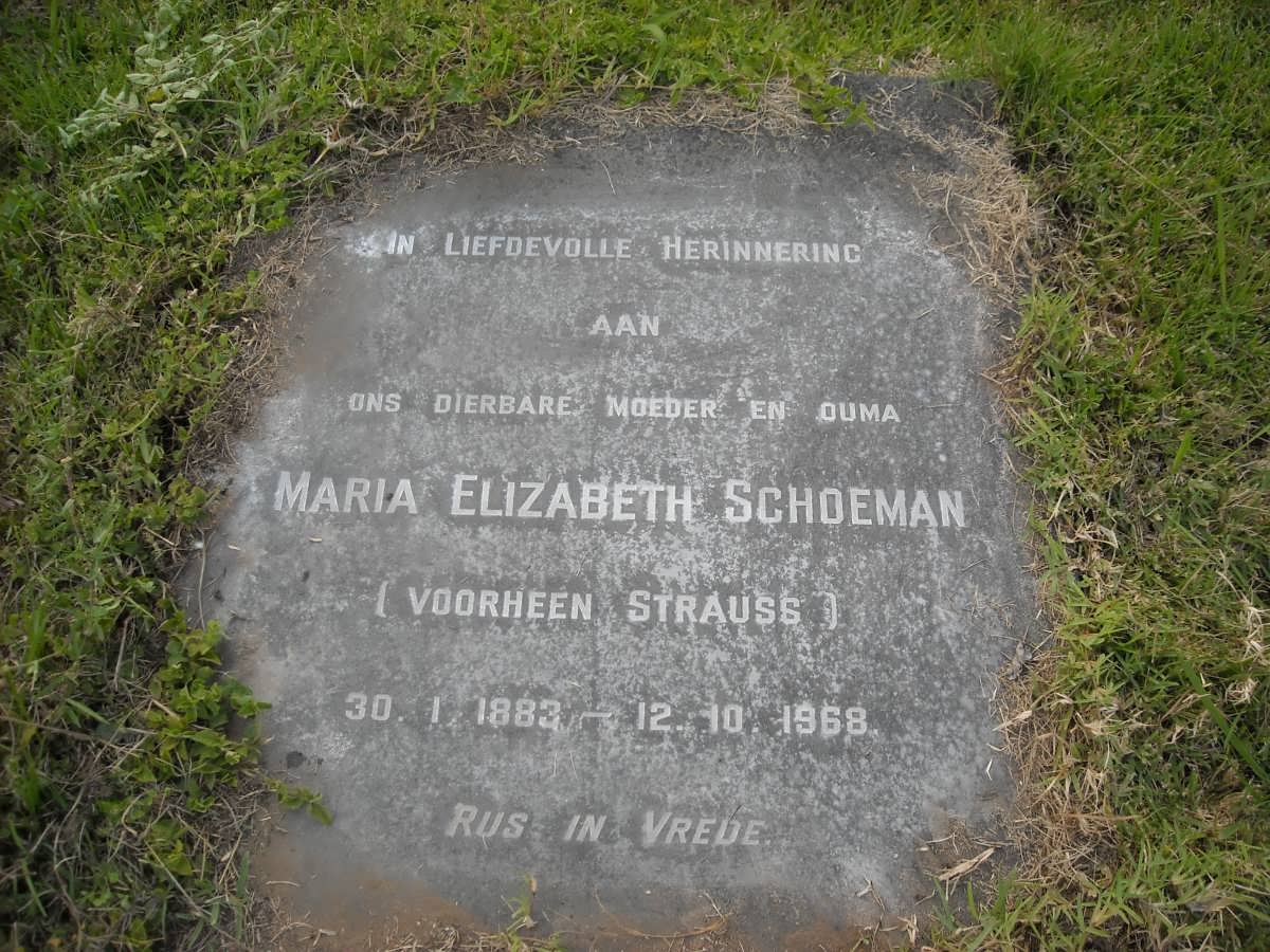 SCHOEMAN Maria Elizabeth voorheen STRAUSS 1883-1968