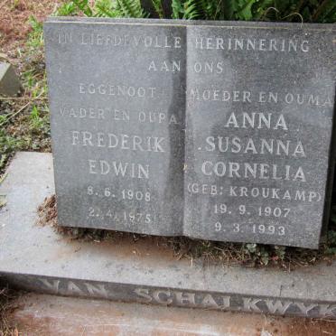 SCHALKWYK Frederik Edwin, van 1908-1975 &amp; Anna Susanna Cornelia KROUKAMP 1907-1993