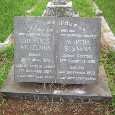 SCHALKWYK Johannes Wilhelmus 1878-1957 &amp; Martha Susanna COETZER 1896-1963