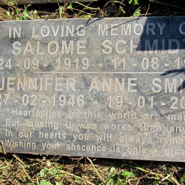SCHMIDT Salome 1919-1993 :: SMITH Jennifer Anne 1946-2004