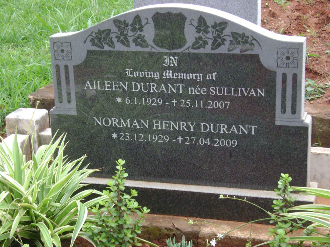 DURANT Norman Henry 1929-2009 &amp; Aileen SULLIVAN 1929-2007