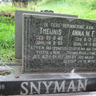 SNYMAN Anna M.E.M. 1916-1989 :: SNYMAN Theunis 1946-1983