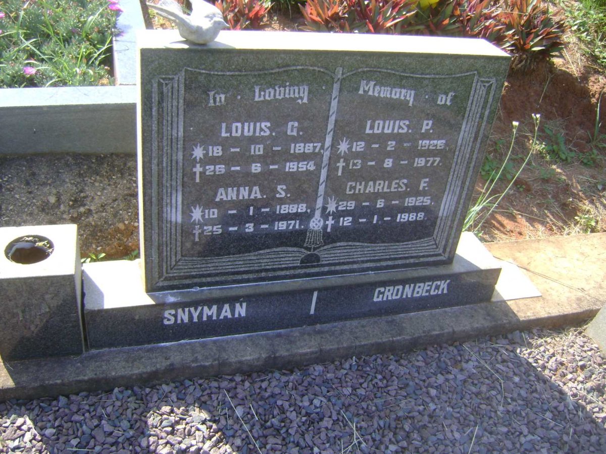 SNYMAN Louis G. 1887-1954 &amp; Anna S. 1888-1971