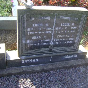 SNYMAN Louis G. 1887-1954 &amp; Anna S. 1888-1971