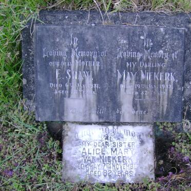 SHAW E. -1931 :: NIEKERK May -1933 :: Van NIEKERK Alice Mary