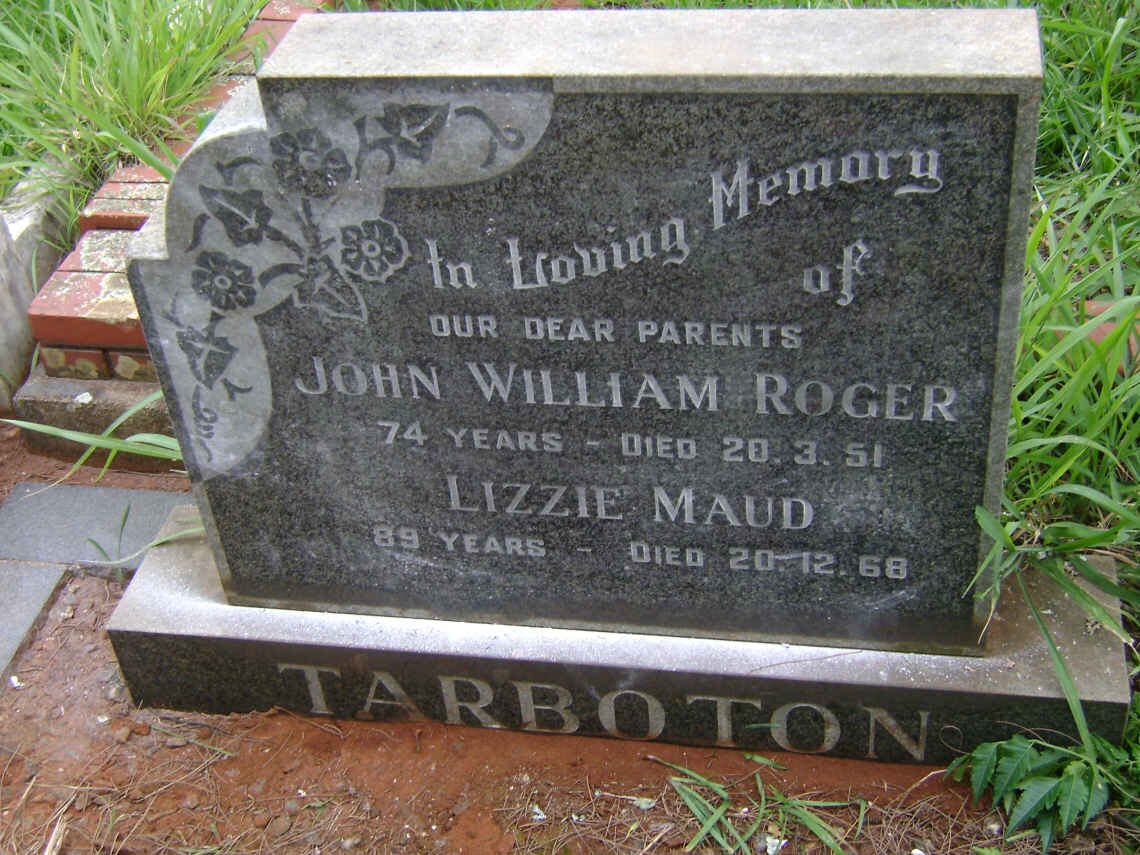 TARBOTON John William Roger -1951 &amp; Lizzie Maud -1968