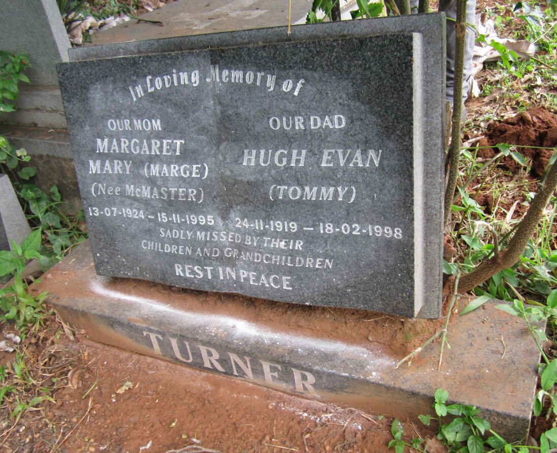 TURNER Hugh Evan 1919-1998 &amp; Margaret Mary McMASTER 1924-1995