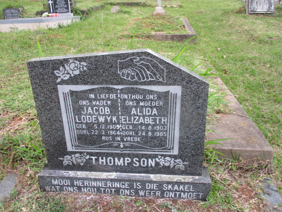THOMPSON Jacob Lodewyk 1905-1964 &amp; Alida Elizabeth 1903-1985