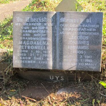 UYS Magdalena Petronella 1917-1982 :: UYS Jacobus Johannes Hermanus 1942-2003
