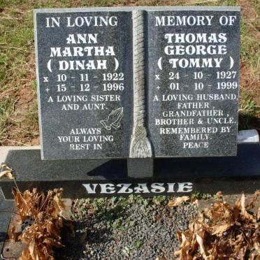 VEZASIE Thomas George 1927-1999 &amp; Ann Martha 1922-1996