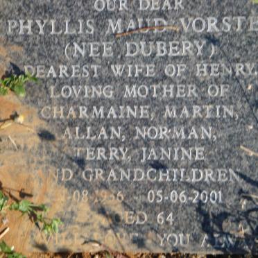 VORSTER Phyllis Maude nee DUBERY 1936-2001