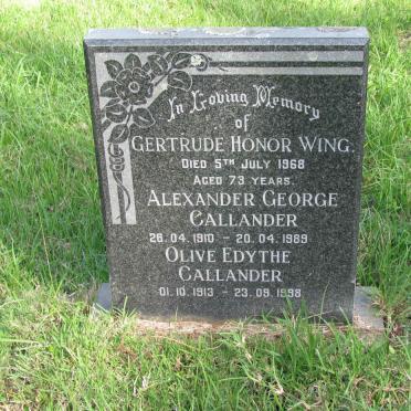 WING Gertrude Honor -1968 :: CALLANDER Alexander George 1910-1989 &amp; Olive Edythe 1913-1998