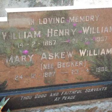 WILLIAMS William Henry 1867-1997 &amp; Mary Askew BECKER 1887-1986