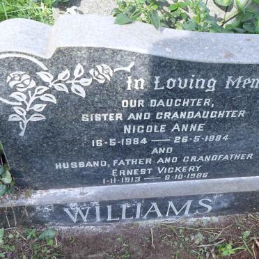WILLIAMS Nicole Anne 1984-1984 :: WILLIAMS Ernest Vickery 1913-1986