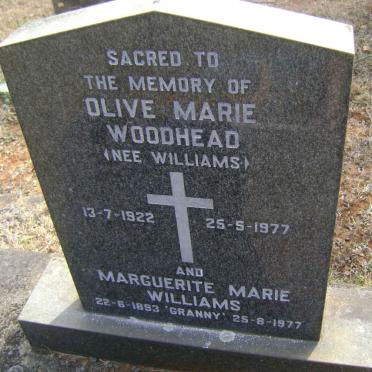 WILLIAMS Marguerite Marie 1893-1977 :: WOODHEAD Olive Mary nee WILLIAMS 1922-1977