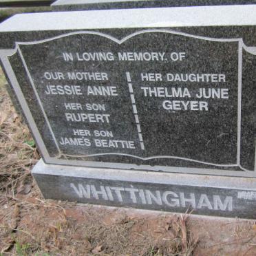 WHITTINGHAM Jessie Anne -1983 :: WHITTINGHAM Rupert :: WHITTINGHAM James Beatie :: GEYER Thelma June nee WHITTINGHAM