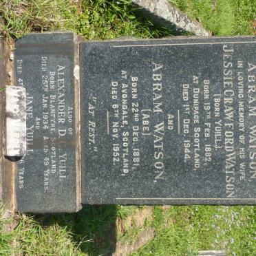 WATSON Abram 1881-1952 &amp; Jessie Crawford YUILL 1882-1944 :: YUILL Alexander D.C. -1934 &amp; Jane -1963 