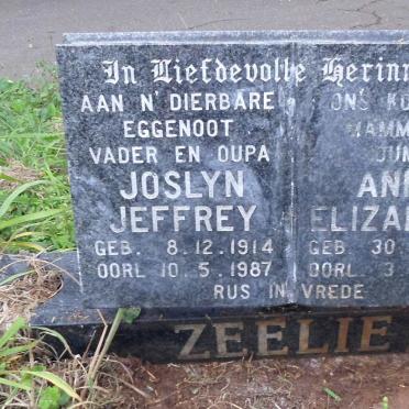 ZEELIE Joslyn Jeffrey 1914-1987 &amp; Anna Elizabeth 1918-1990
