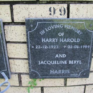 HARRIS Harry Harold 1923-1999 &amp; Jacqueline Beryl 