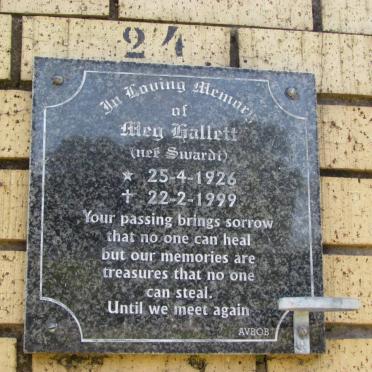 HALLETT Meg nee SWARDT 1926-1999