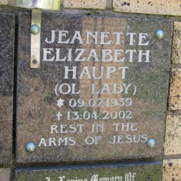 HAUPT Jeannette Elizabeth 1939-2002