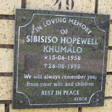 KHUMALO Sibisiso Hopewell 1958-1998