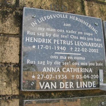 LINDE Hendrik Petrus Leonardus, van der 1940-2002 &amp; Anna Catherina 1936-200?