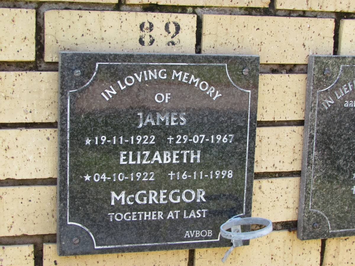 McGREGOR James 1922-1967 &amp; Elizabeth 1922-1998