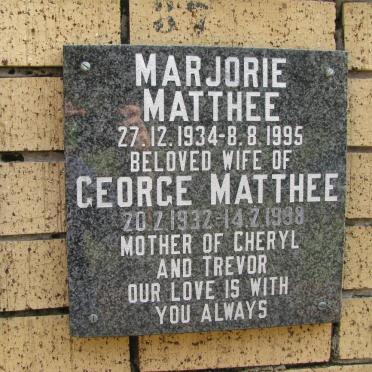 MATTHEE George 1932-1998 &amp; Marjorie 1934-1995