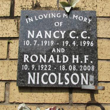 NICOLSON Ronald H.F. 1922-2008 &amp; Nancy C.C. 1919-1996