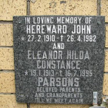 PARSONS Hereward John 1910-1982 &amp; Eleanor Hilda Constance 1913-1995